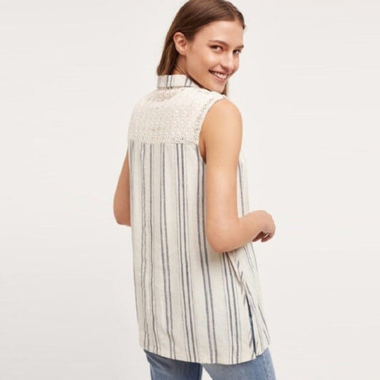 Elevenses Striped Linen Vest - size Small