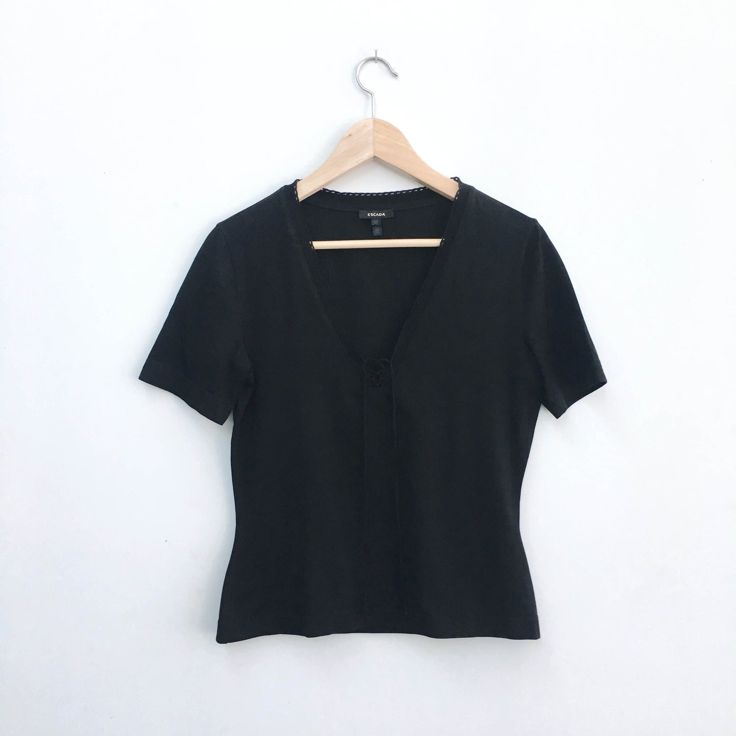 escada black lace-up tee - size 36