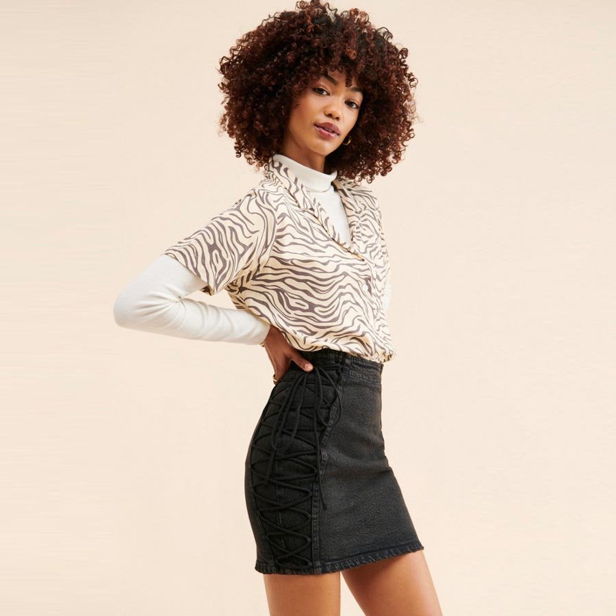 free people kings cross denim lace up mini skirt - size 14