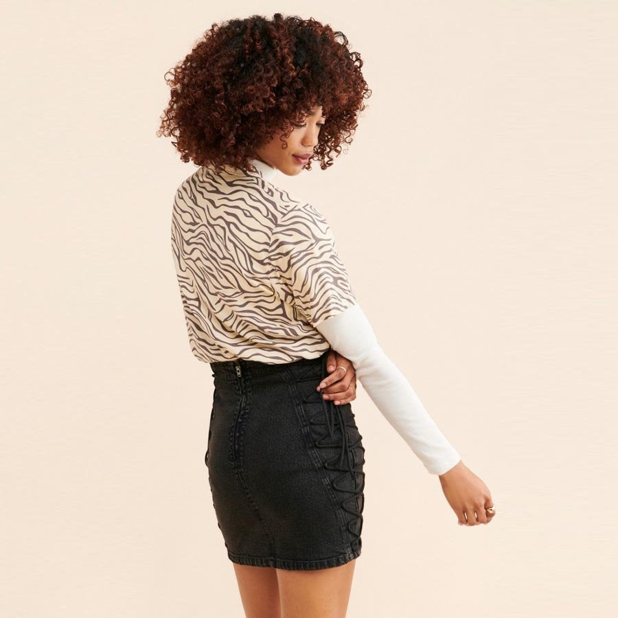 free people kings cross denim lace up mini skirt - size 14