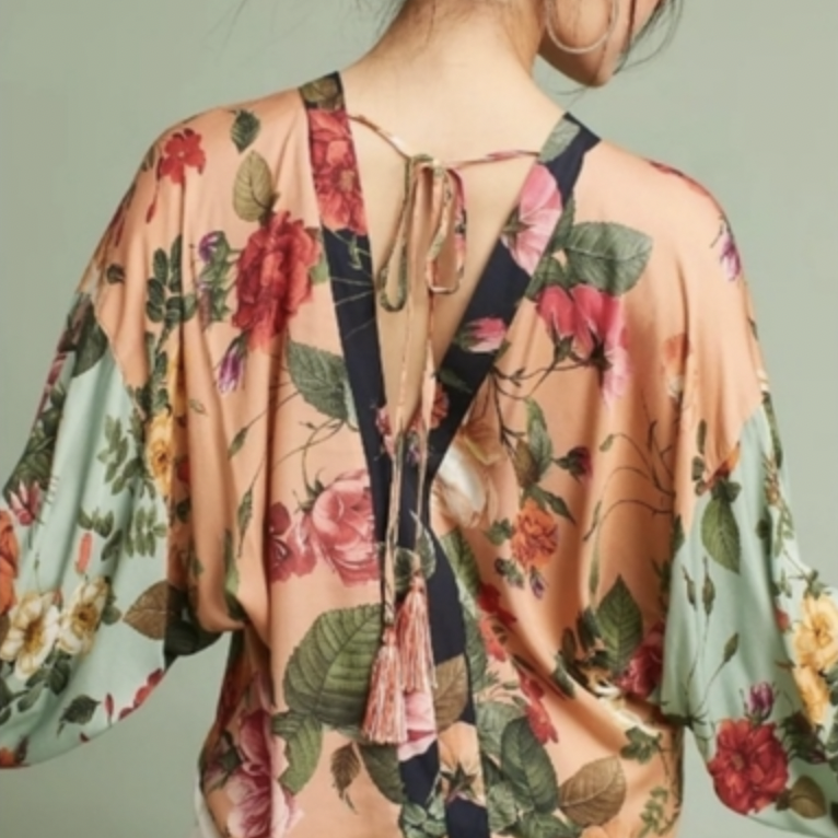 nwt farm rio floral motif colour block kimono blouse - size large