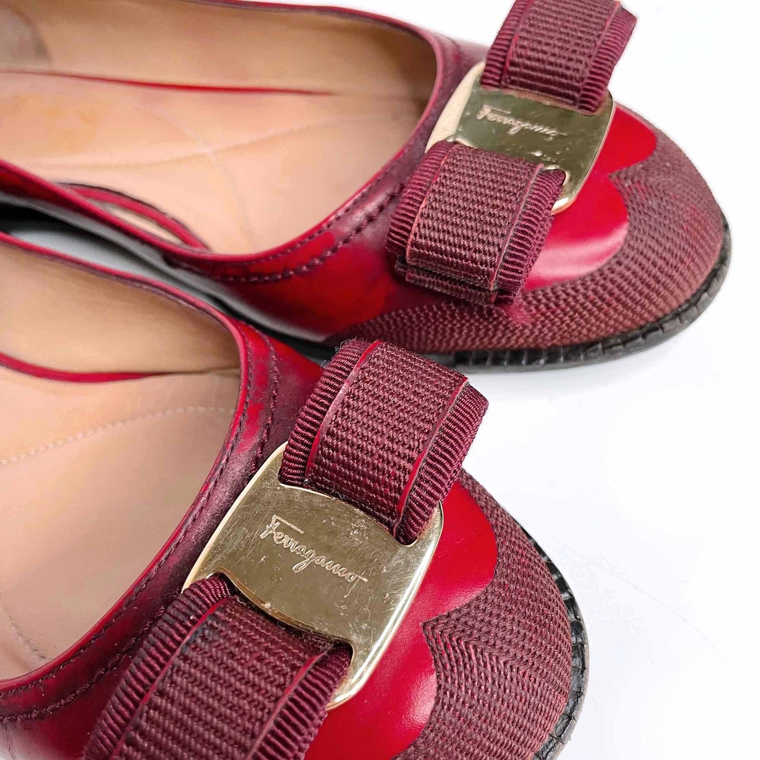 salvatore ferragamo red valina ballet flat size 5.5 good