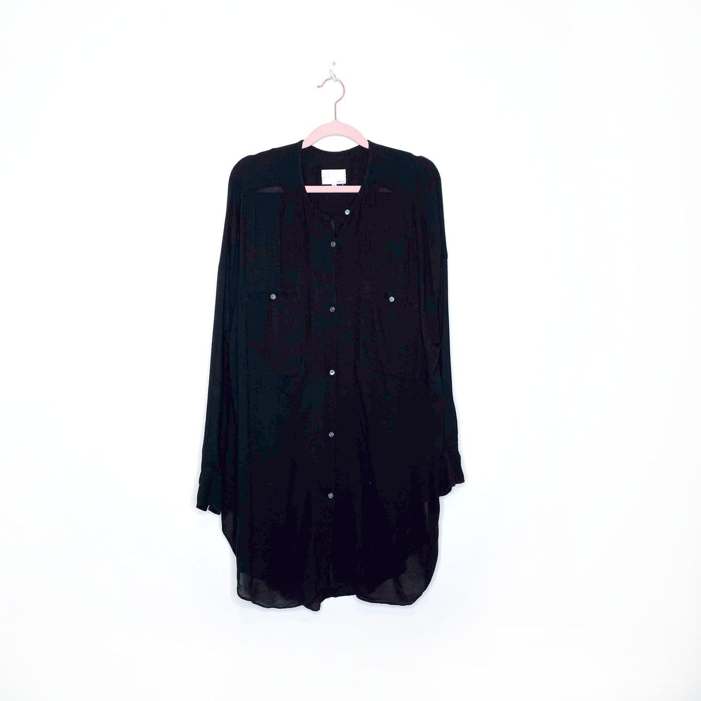 wilfred le fou black button down no collar tunic - size xxs