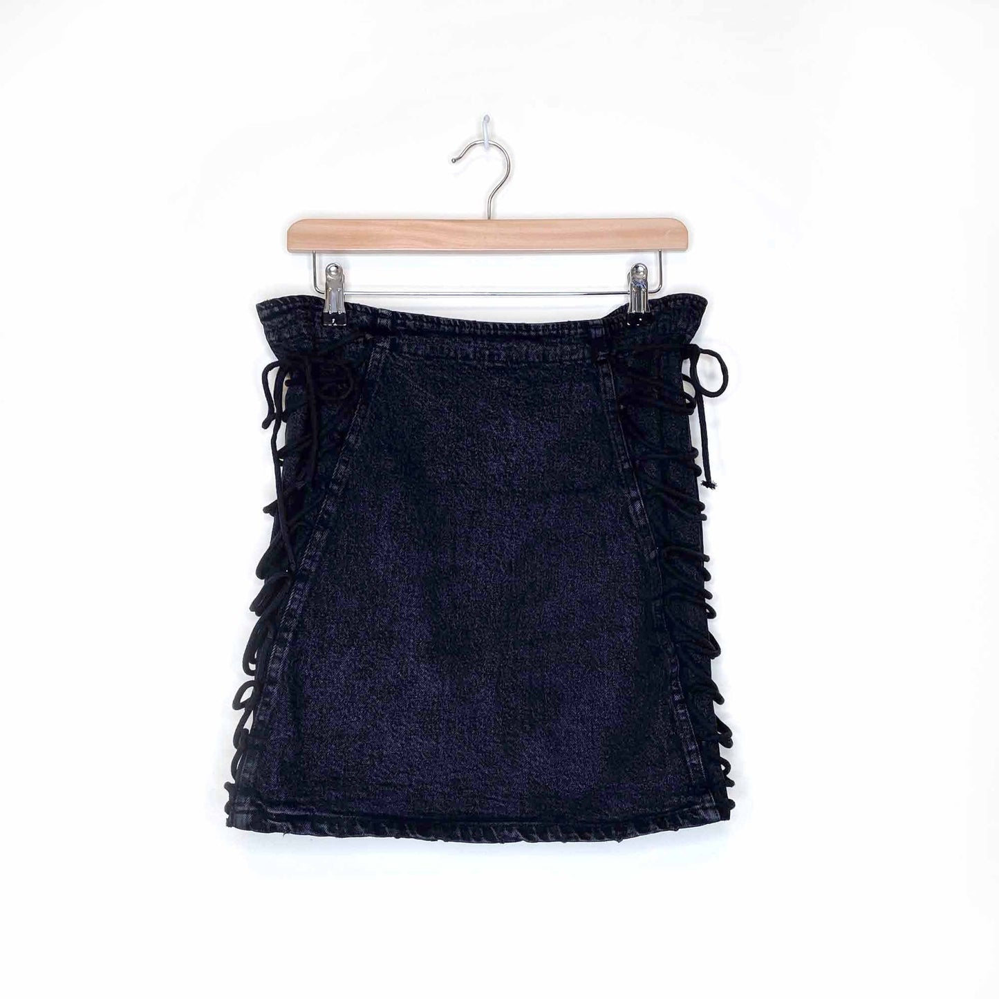 free people kings cross denim lace up mini skirt - size 14