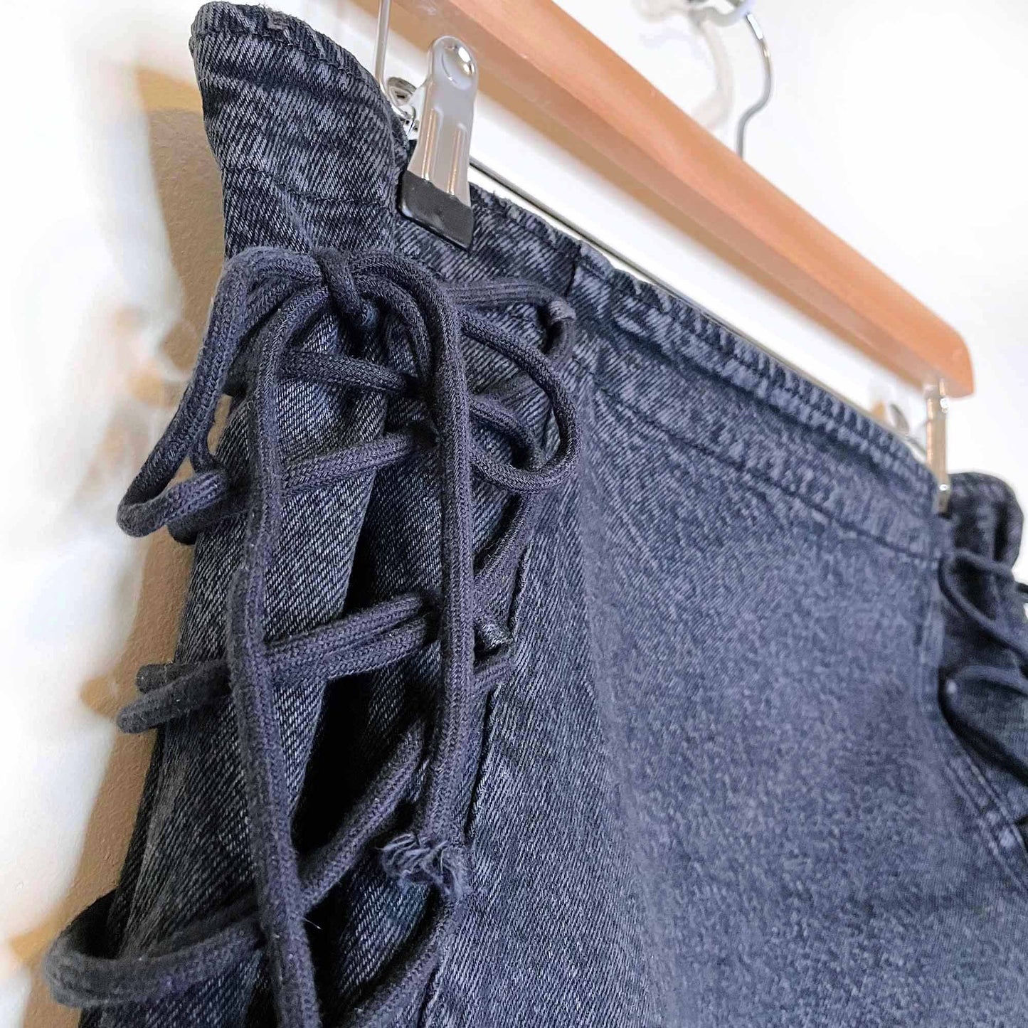 free people kings cross denim lace up mini skirt - size 14