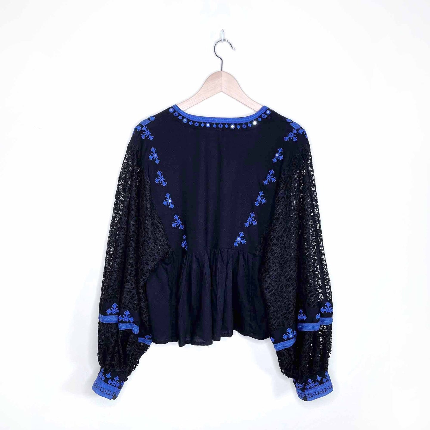 free people boogie all night boho embroidered lace balloon sleeve top - size small