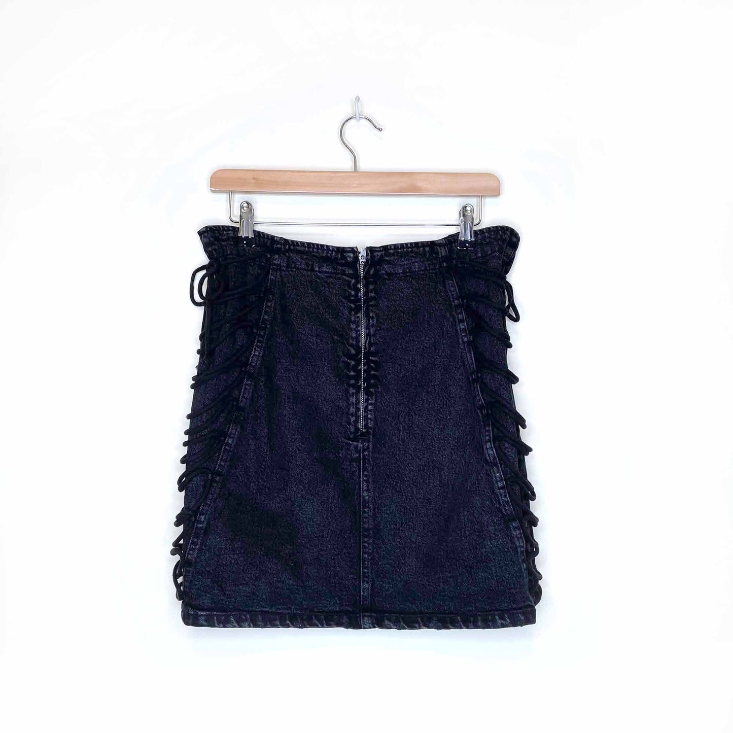 free people kings cross denim lace up mini skirt - size 14