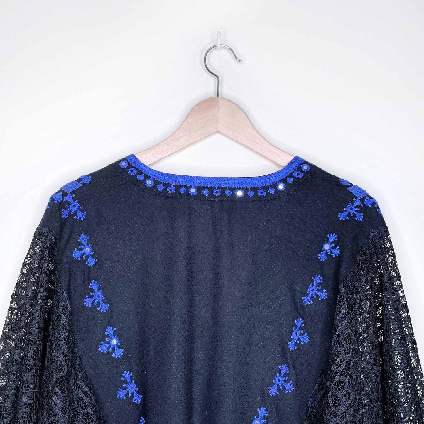 free people boogie all night boho embroidered lace balloon sleeve top - size small