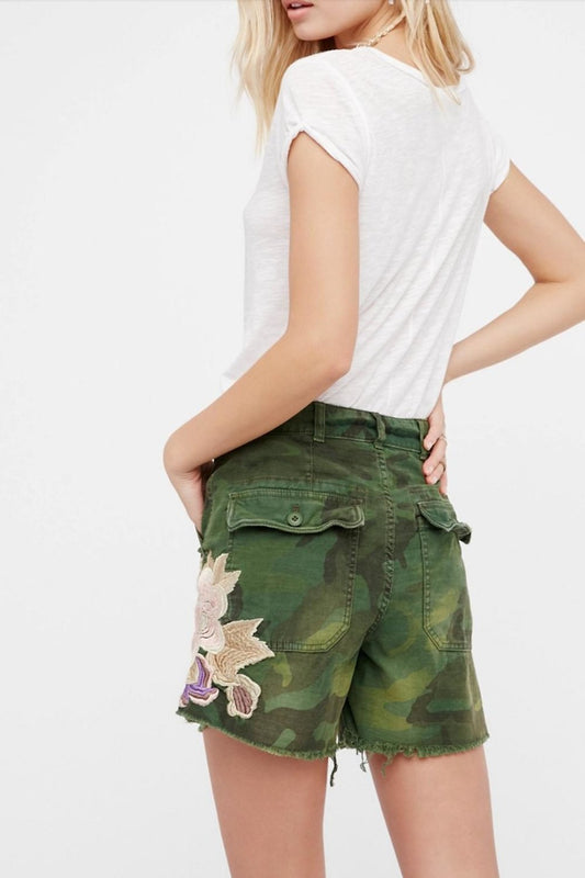 free people embroidered scout camo utility shorts