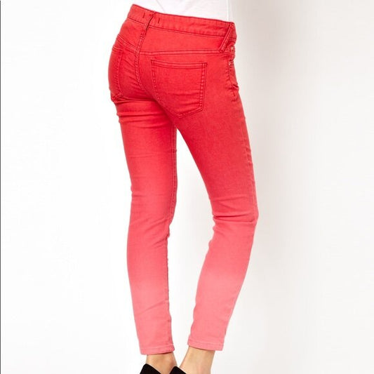 free people dip dye red ombre skinny jeans - size 26