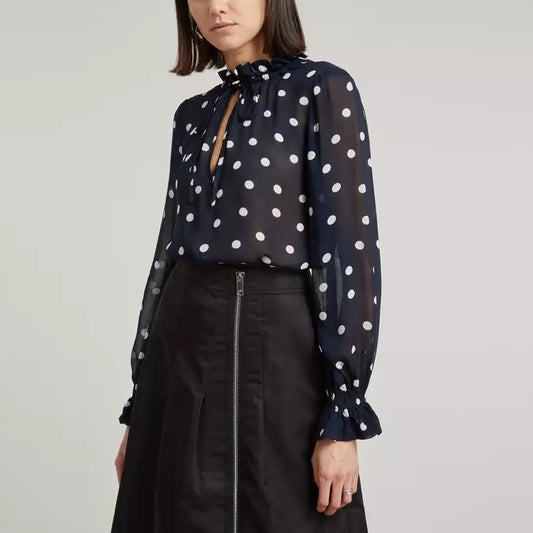 ganni sheer polka dot georgette blouse - size 42