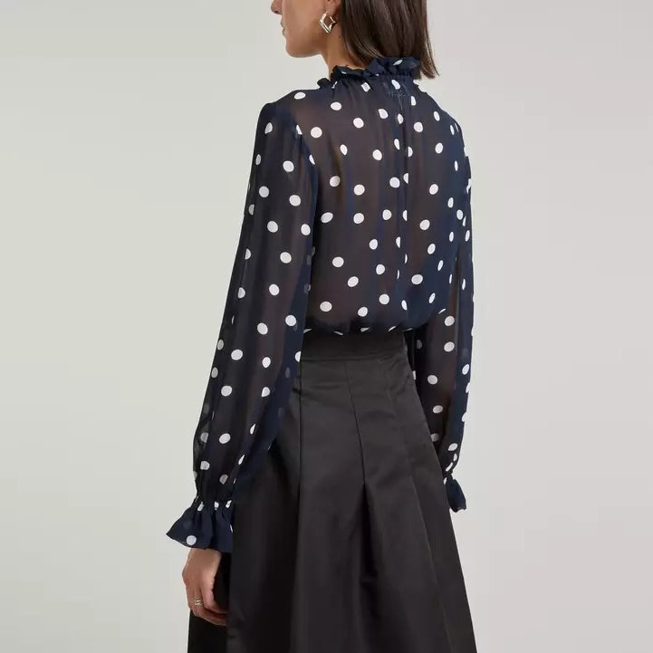 ganni sheer polka dot georgette blouse - size 42