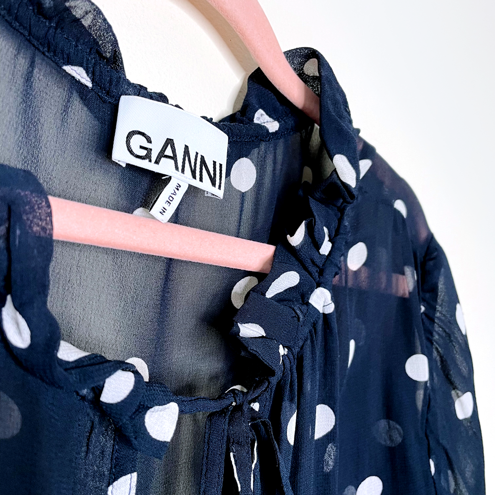 ganni sheer polka dot georgette blouse - size 42