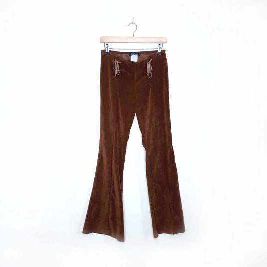 vintage garage y2k low rise lace up faux suede flare pants - size 4