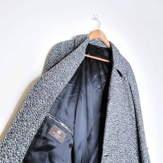 vintage givenchy monsieur wool tweed belted overcoat - size 38