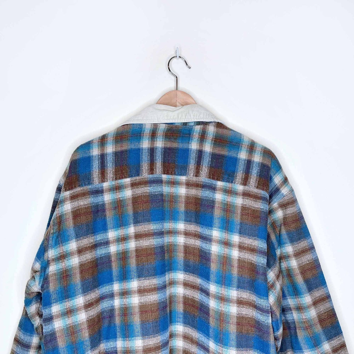 grid lock quilted flannel shacket with corduroy collar - size large