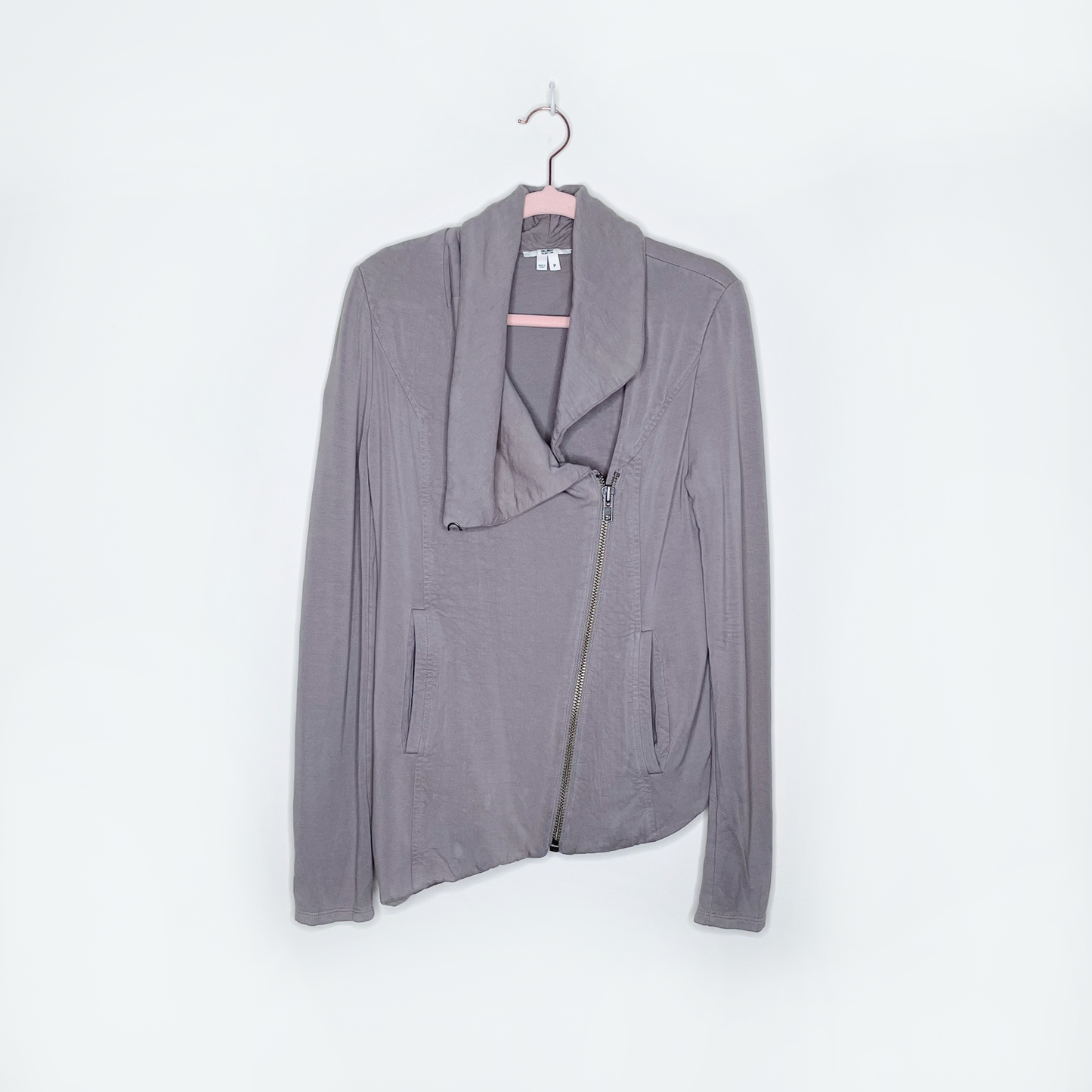 helmut lang grey villous asymmetrical zip moto cardigan jacket