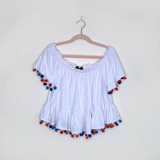 highline collective off shoulder pom pom top - size large