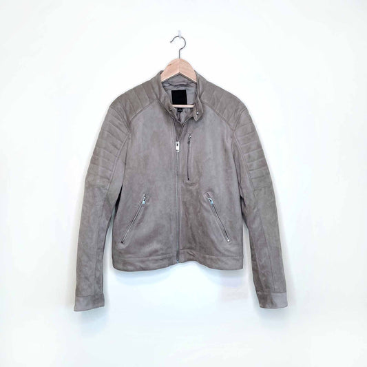 h&m man faux suede quilted moto jacket - size large