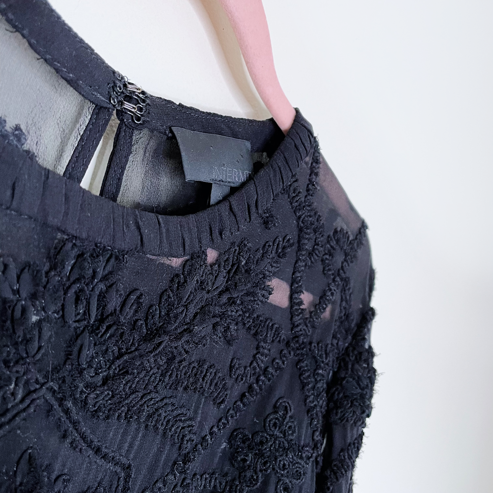 intermix silk chiffon raised cord embroidery blouse - size small