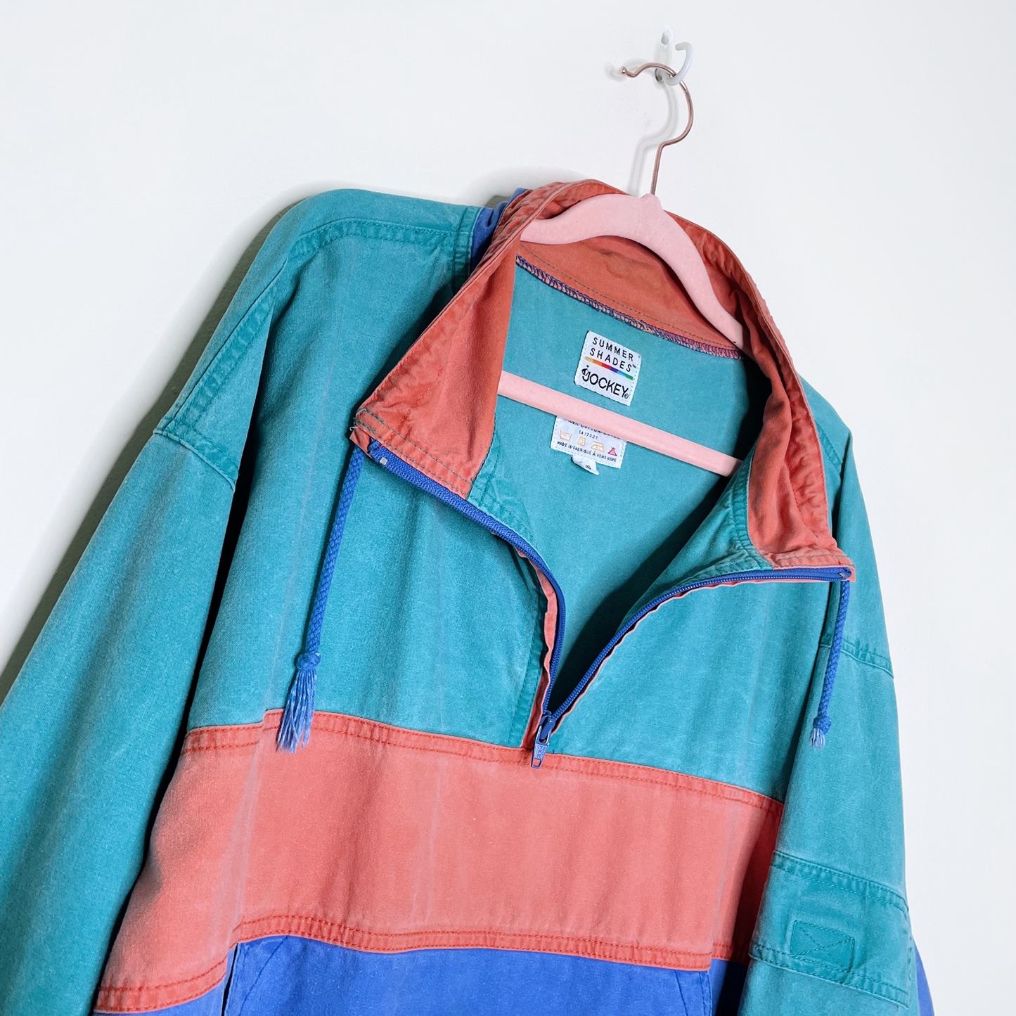 vintage jockey beach-washed colour block pullover jacket - size large