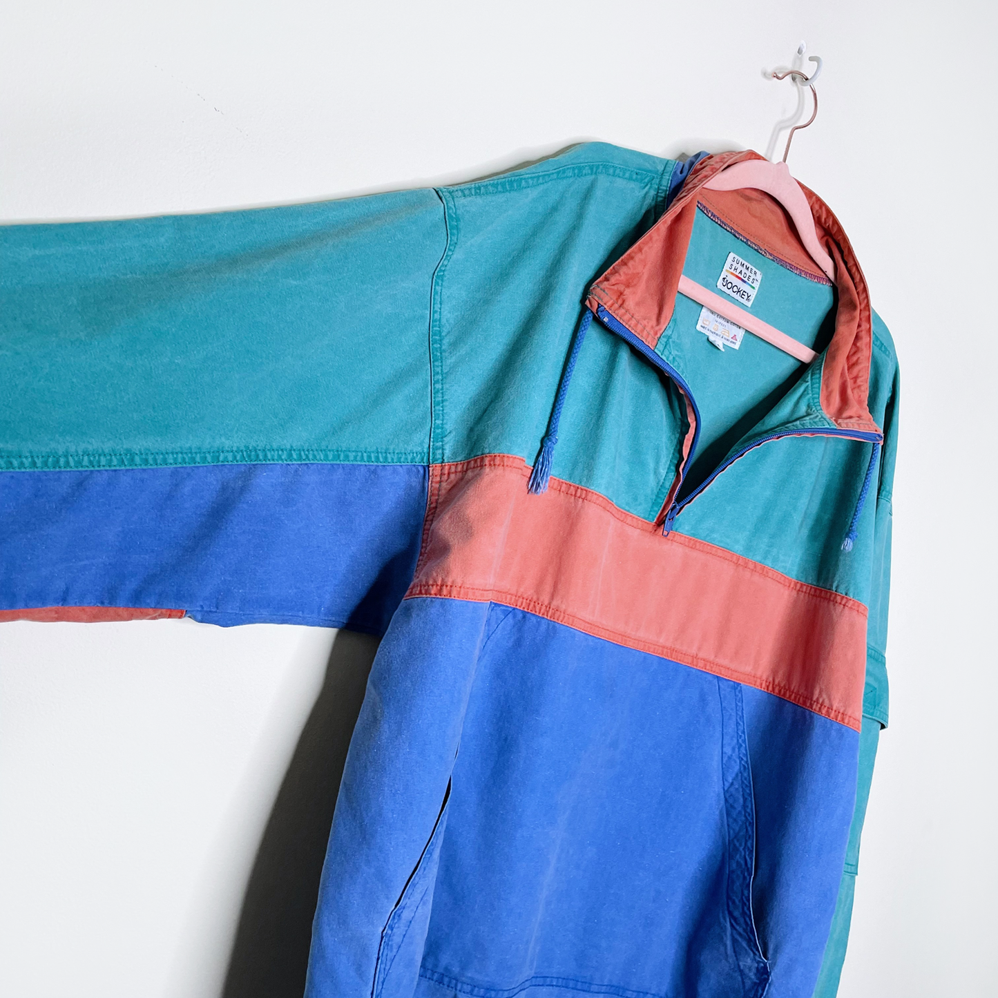 vintage jockey beach-washed colour block pullover jacket - size large