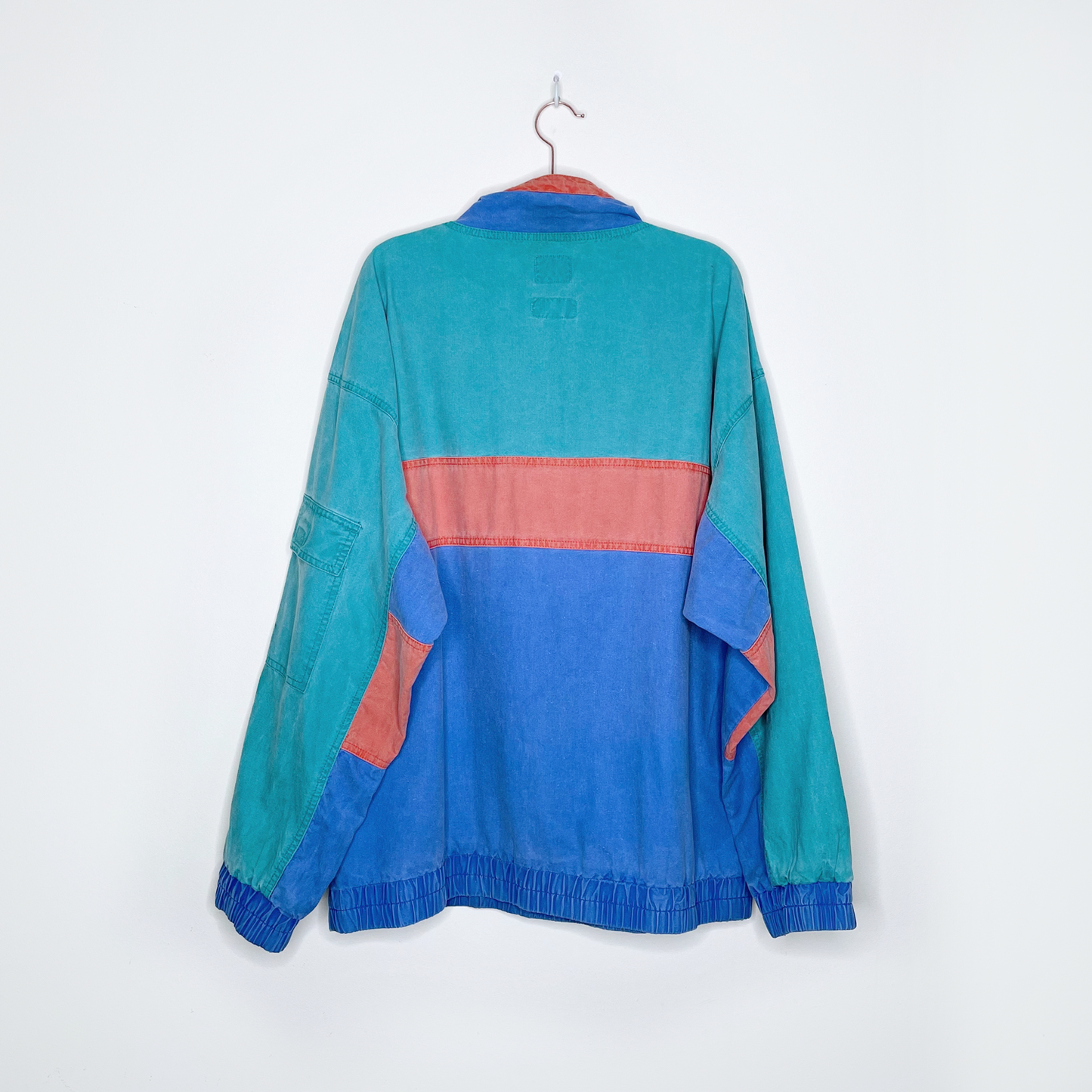 vintage jockey beach-washed colour block pullover jacket - size large