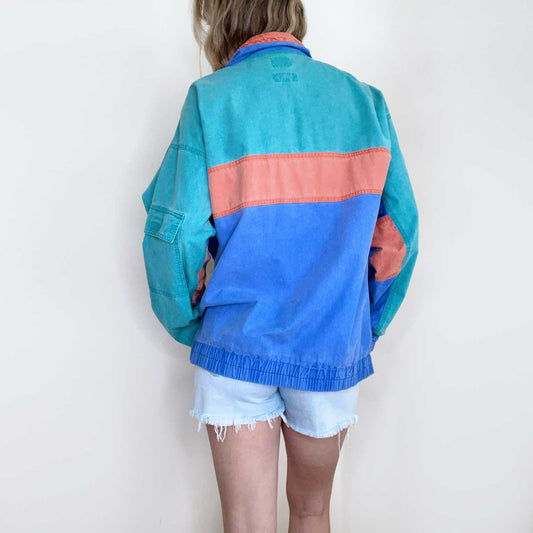 vintage jockey beach-washed colour block pullover jacket - size large