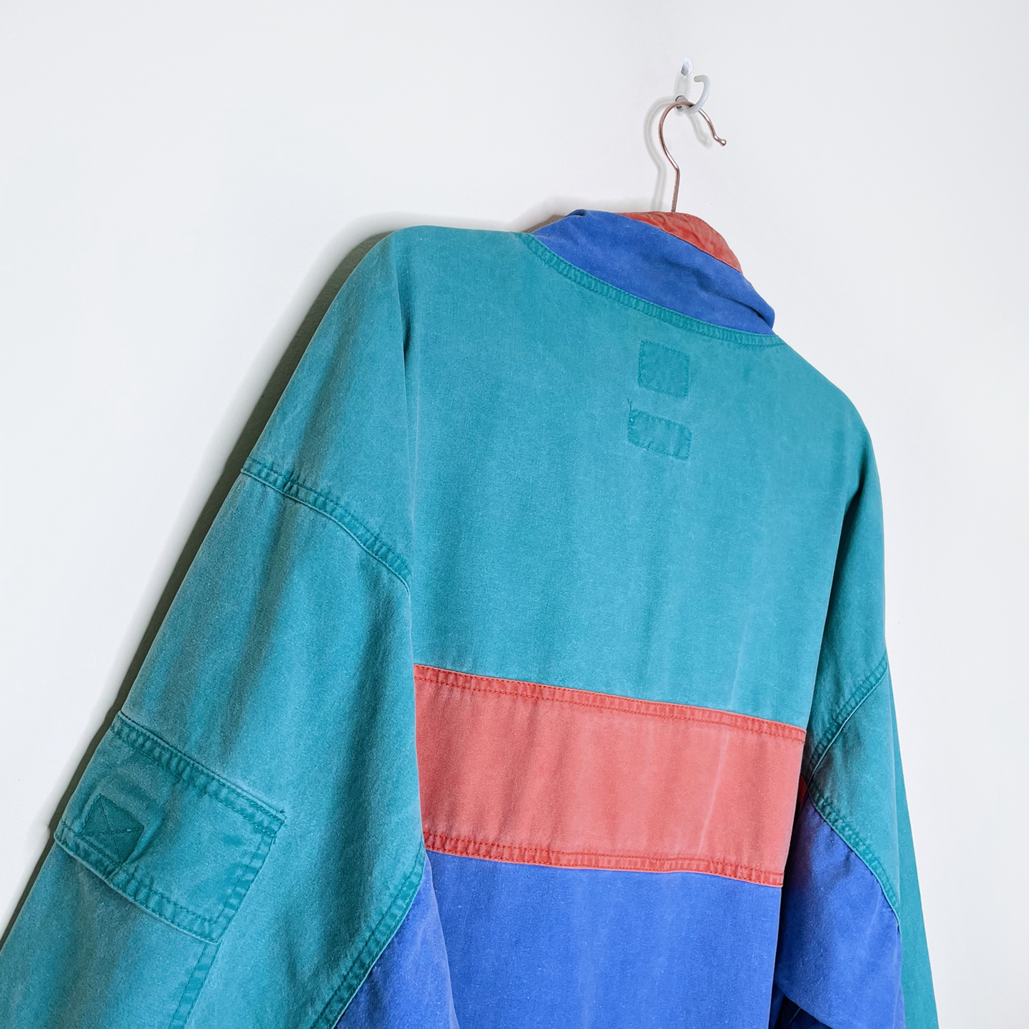 vintage jockey beach-washed colour block pullover jacket - size large