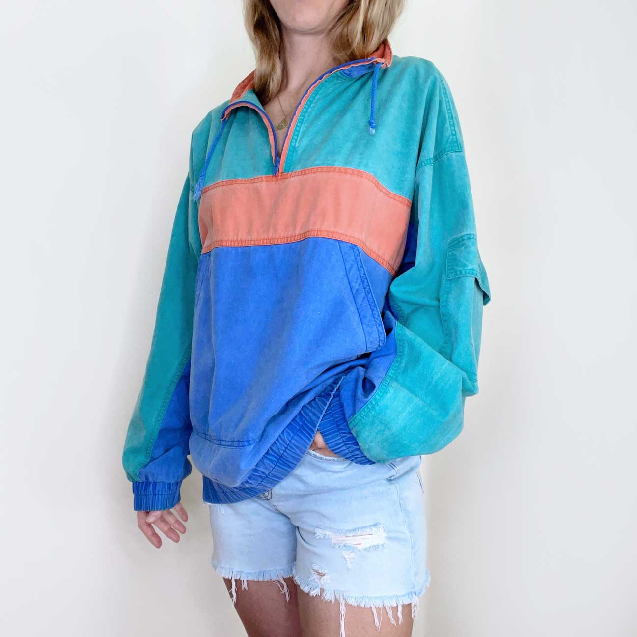 vintage jockey beach-washed colour block pullover jacket - size large