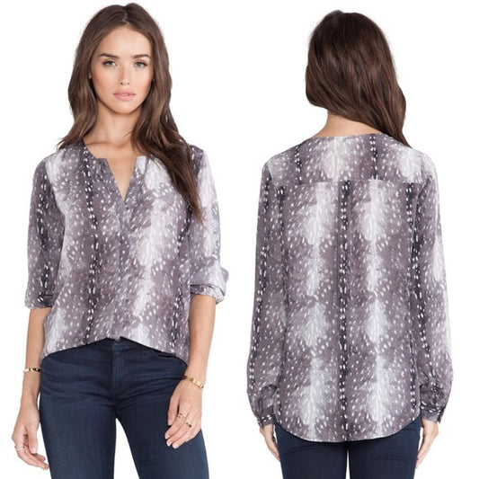 joie moemi grey fawn silk blouse - size medium