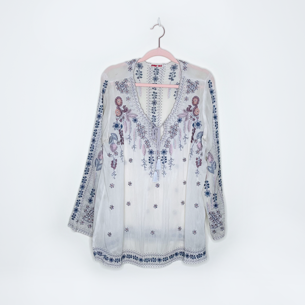 johnny was embroidered boho tunic - size medium