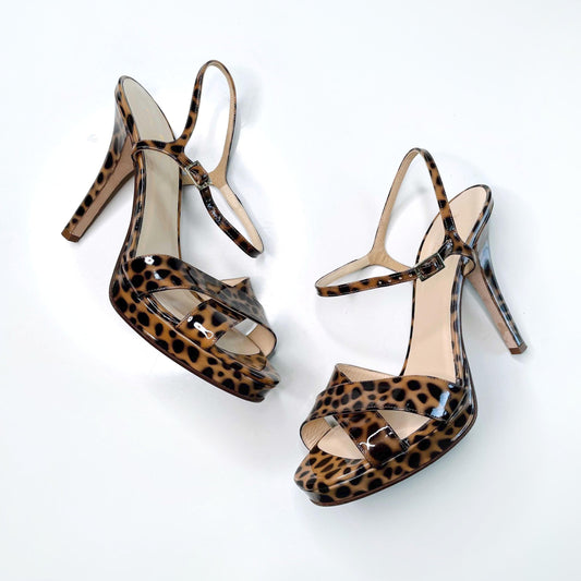 kate spade robin k leopard open toe strappy heels - size 9