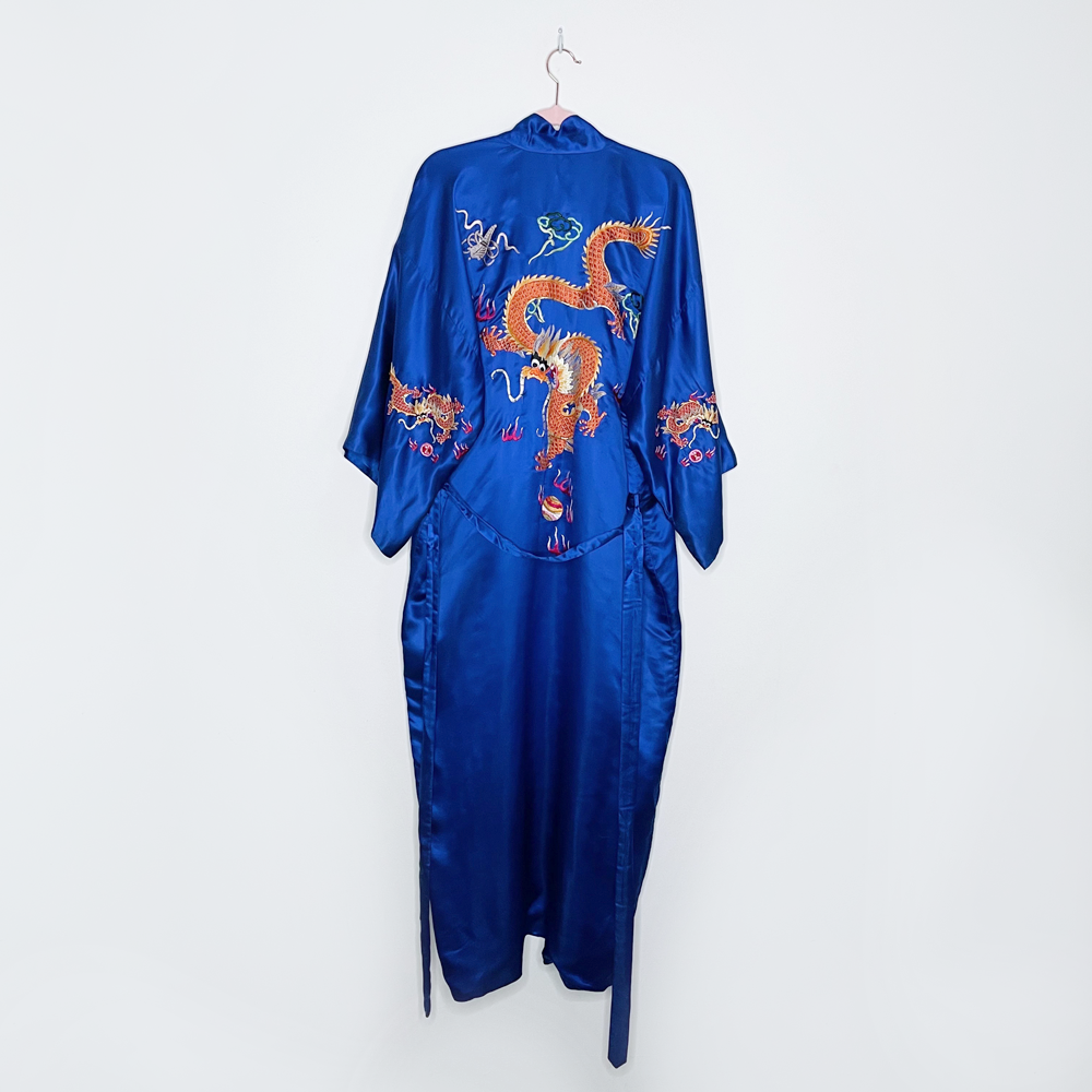 vintage 60's golden dragon hand embroidered silk kimono - OS