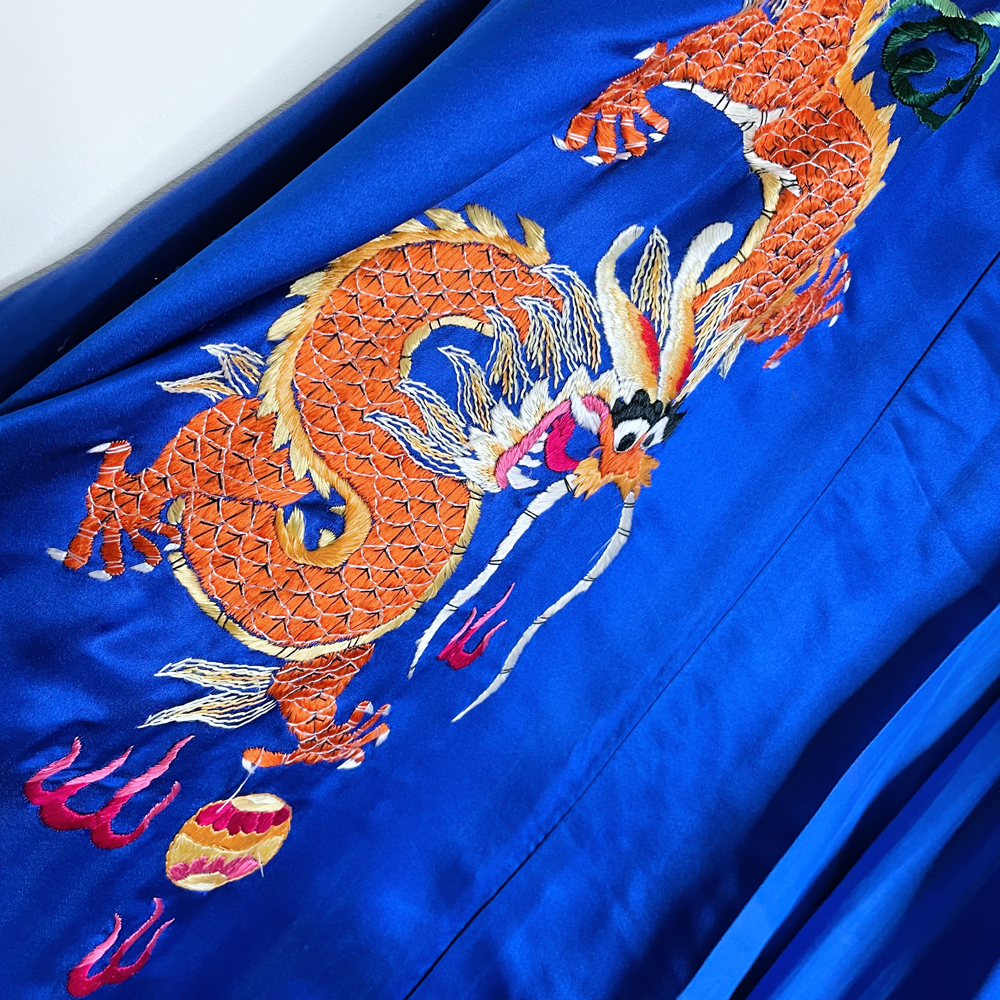 vintage 60's golden dragon hand embroidered silk kimono - OS