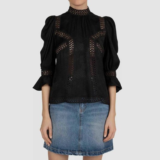 the kooples black high neck blouse with lace inset - size medium