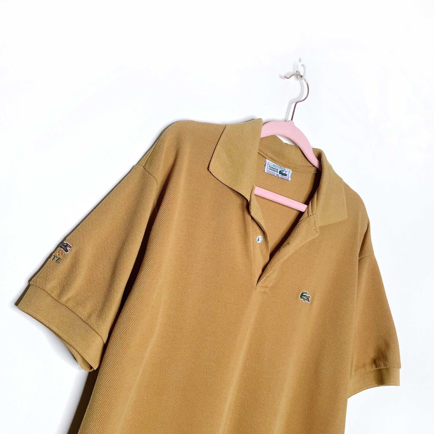 vintage 70s lacoste mustard yellow pique polo shirt - size xl