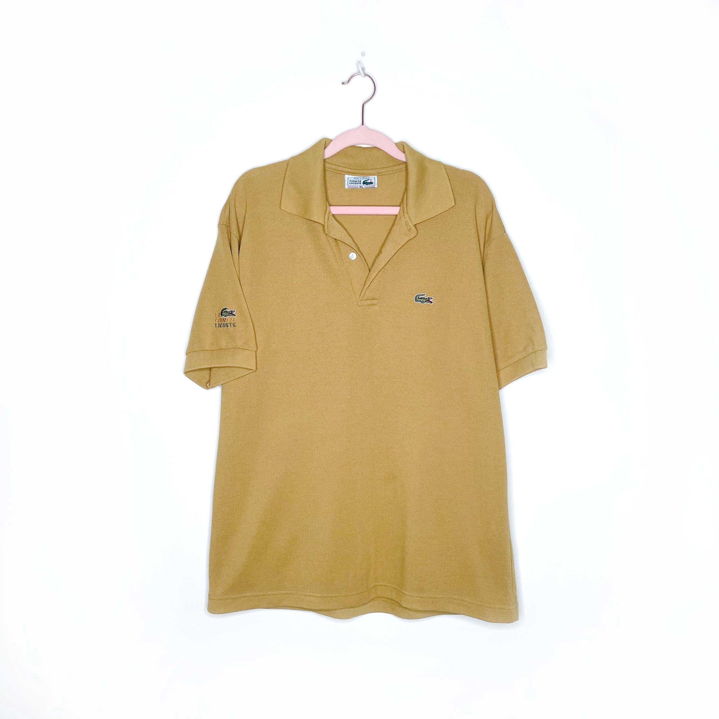 vintage 70s lacoste mustard yellow pique polo shirt - size xl