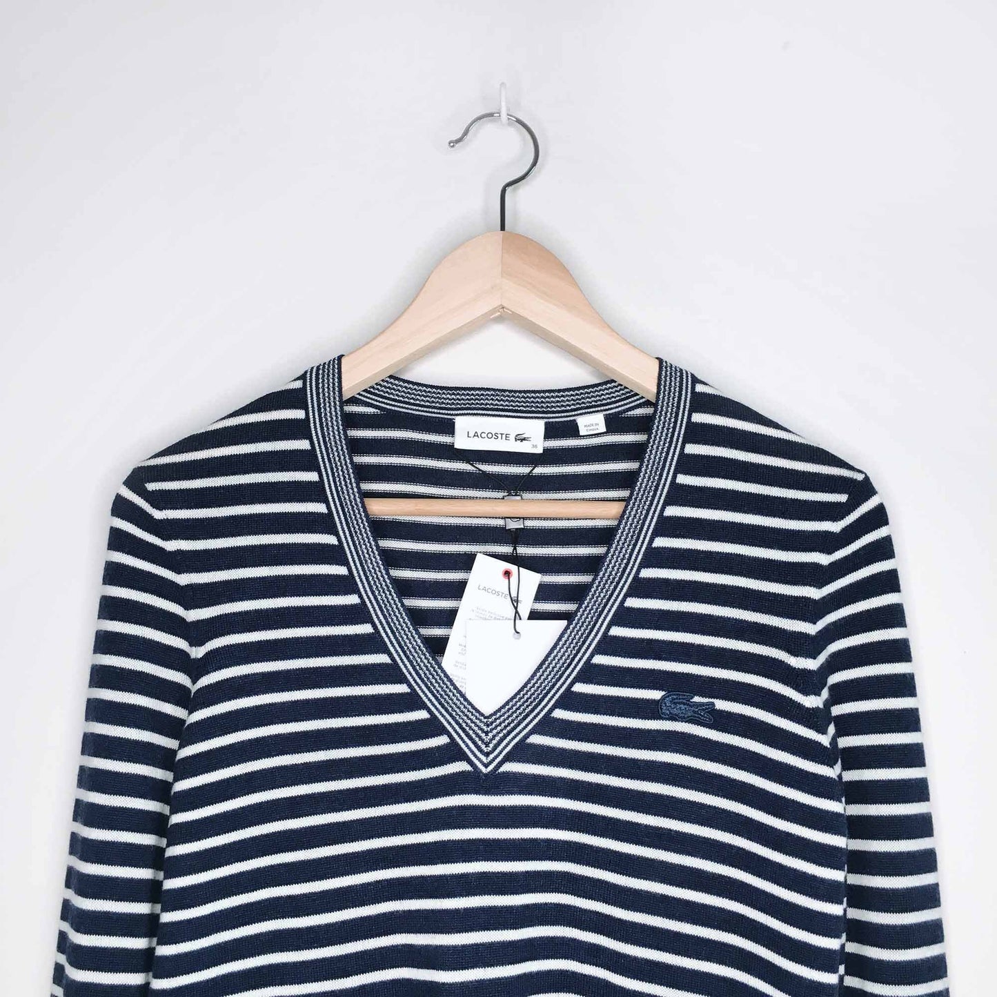 Lacoste striped v-neck wool-blend sweater - size 36