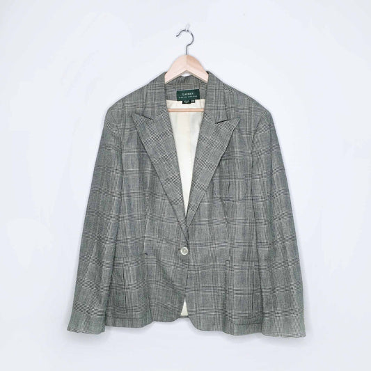 Lauren Ralph Lauren houndstooth wool-linen blazer - size 20W