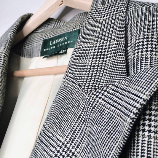 Lauren Ralph Lauren houndstooth wool-linen blazer - size 20W