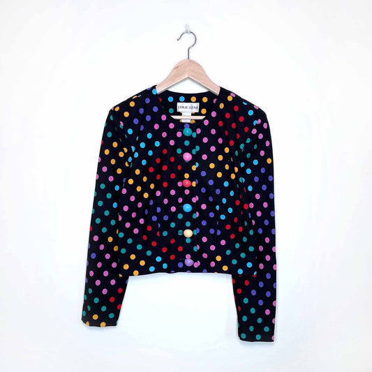 vintage 80's leslie luck cropped rainbow polka dot jacket - size medium