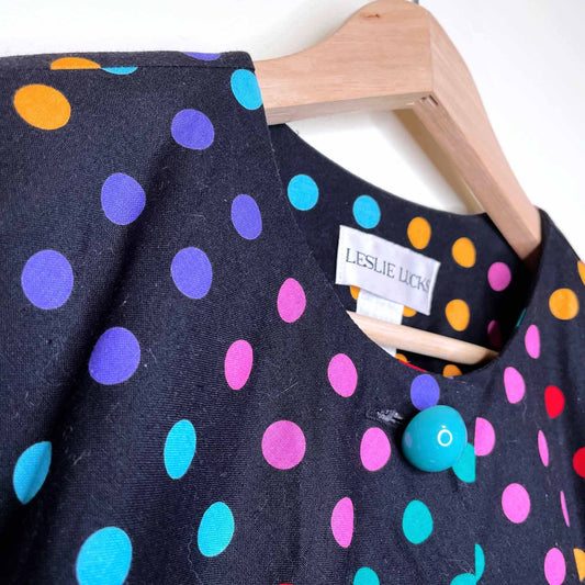 vintage 80's leslie luck cropped rainbow polka dot jacket - size medium