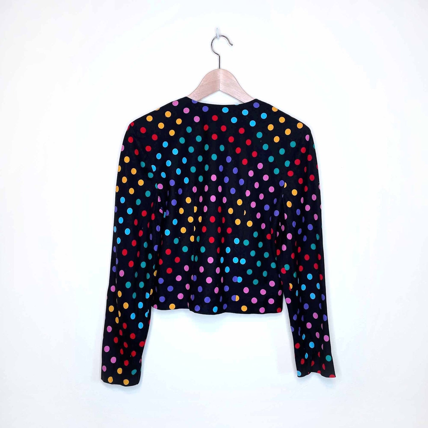 vintage 80's leslie luck cropped rainbow polka dot jacket - size medium