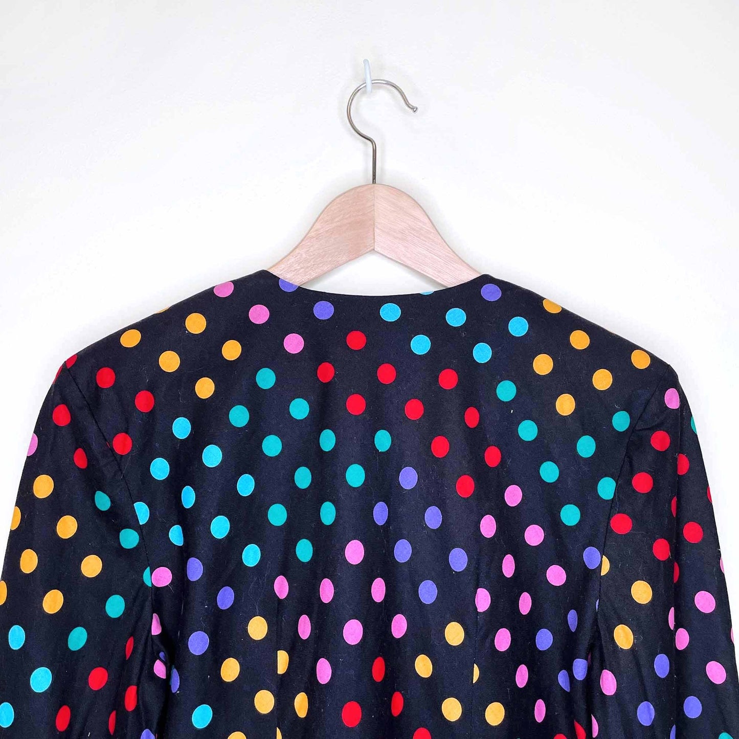 vintage 80's leslie luck cropped rainbow polka dot jacket - size medium