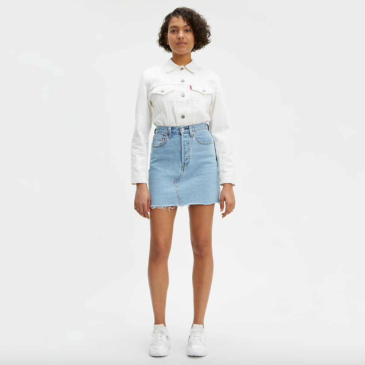 White Double-fly organic-cotton denim skirt | Ganni | MATCHES UK