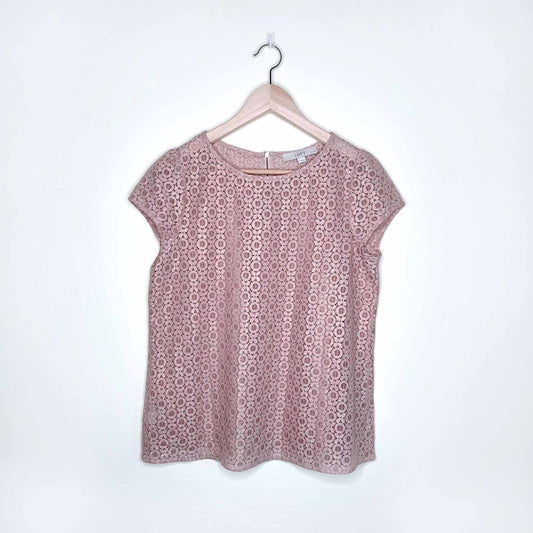 ann taylor loft pink rose gold lace eyelet top - size medium P