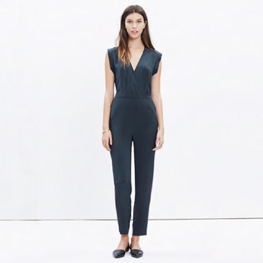 nwt madewell yates silk sleeveless faux wrap jumpsuit - size 12