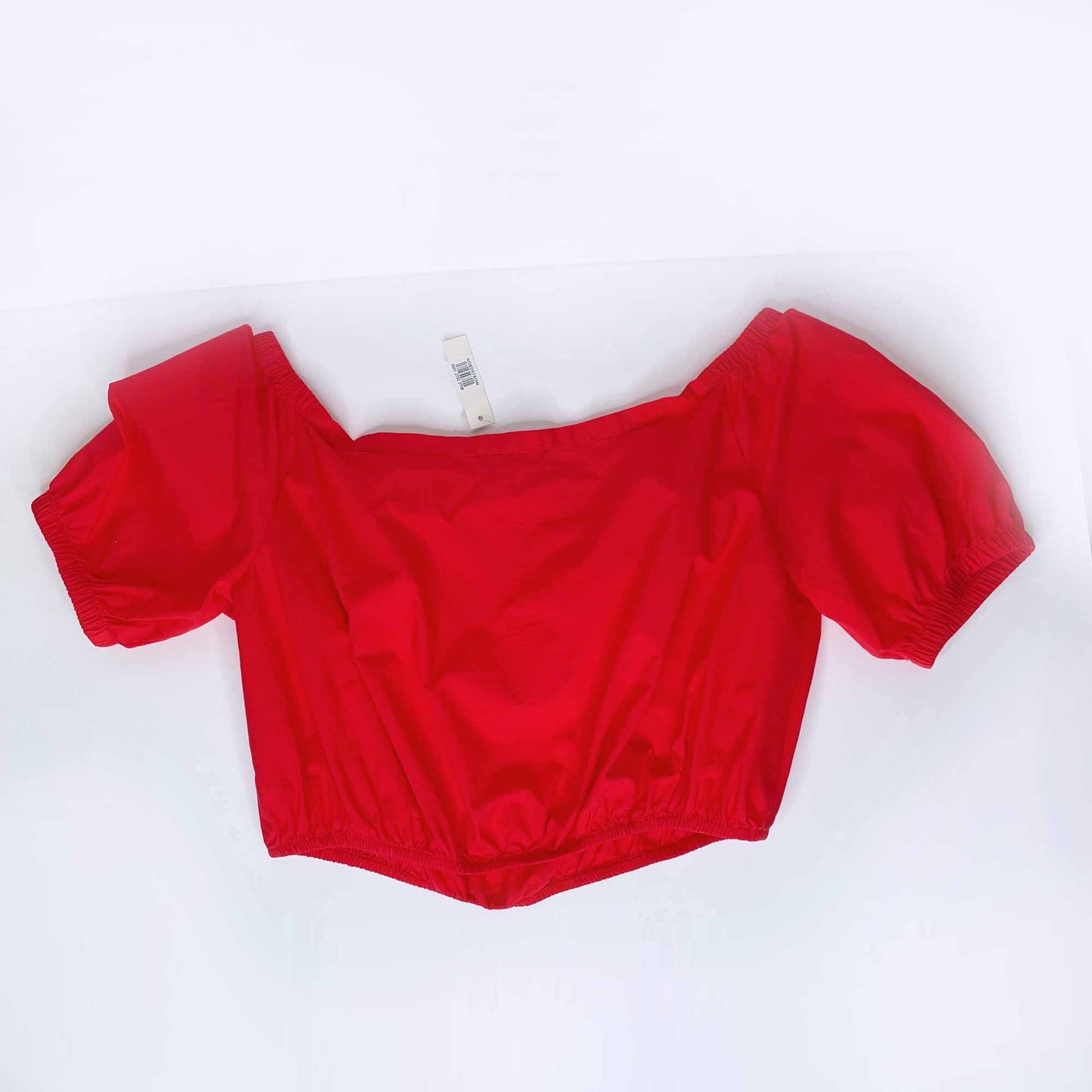 nwt madewell off shoulder crop bubble top in true red - size small