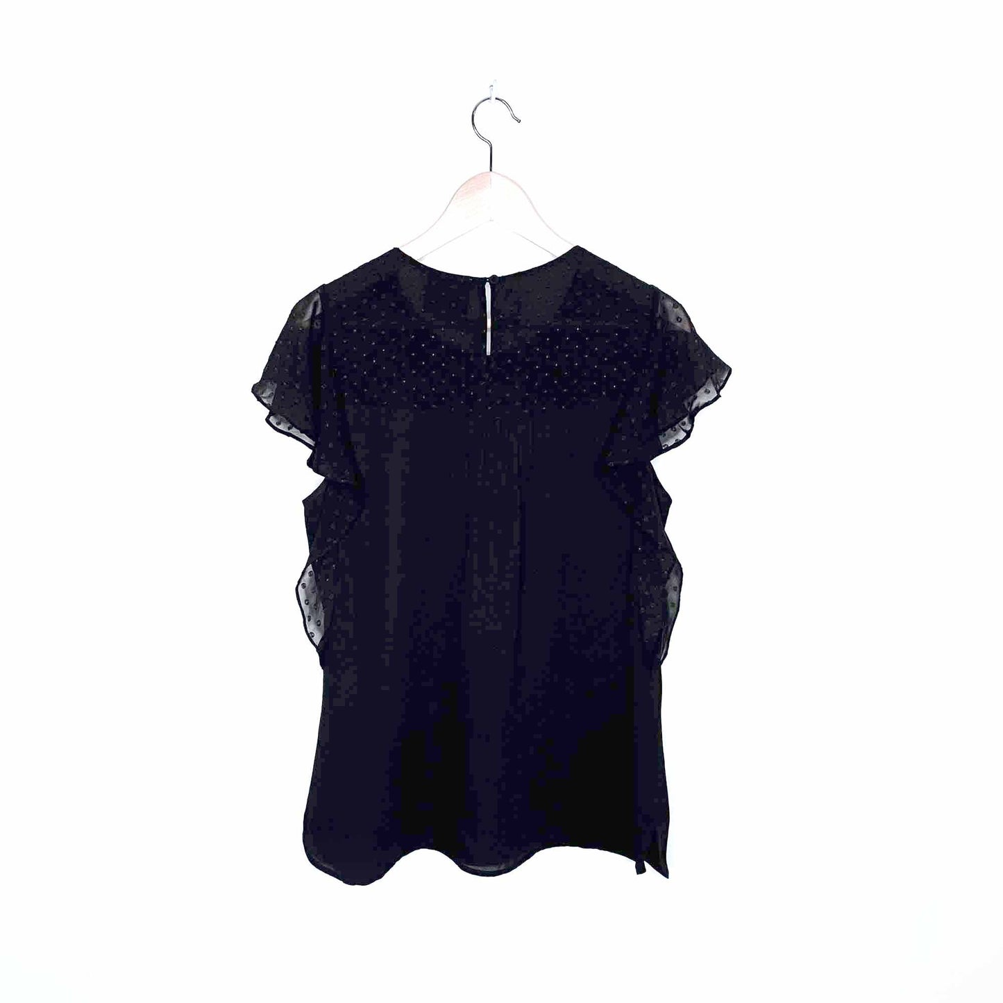 maeve black swiss dot flutter sleeve top - size medium